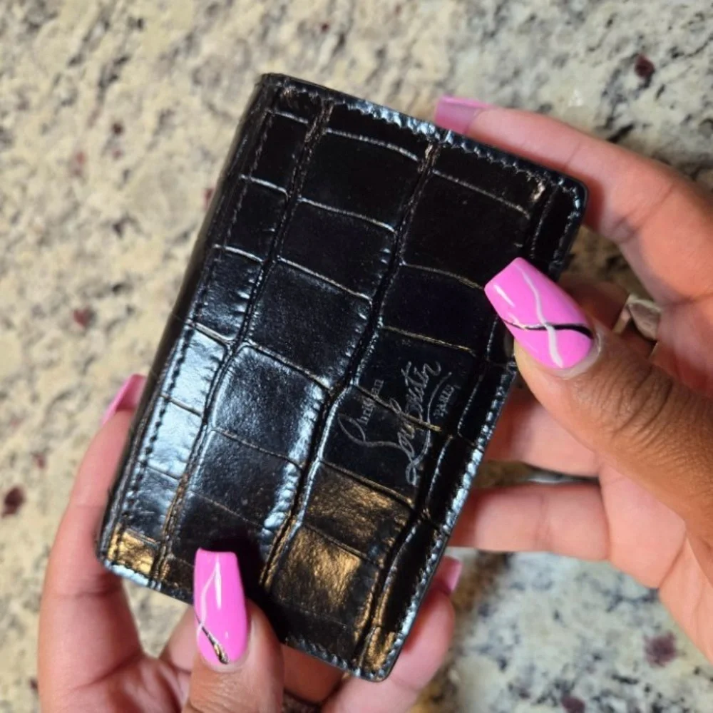 NEW Christian Louboutin Loubeka Croc Embossed Patent Leather Business Card Case - Picture 2 of 9